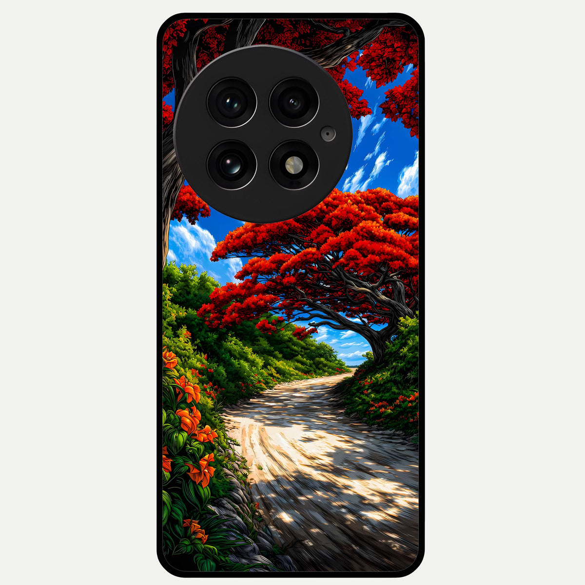  Red Trees Pathway Glass Case For OnePlus 13 back cover – full design glossy printed glass finish