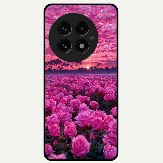  Rose Sunset Valley Glass Case For OnePlus 13 back cover – full design glossy printed glass finish
