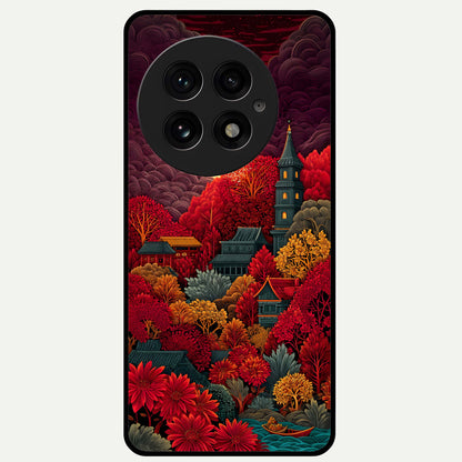  Scarlet Autumn Temple Glass Case For OnePlus 13 back cover – full design glossy printed glass finish