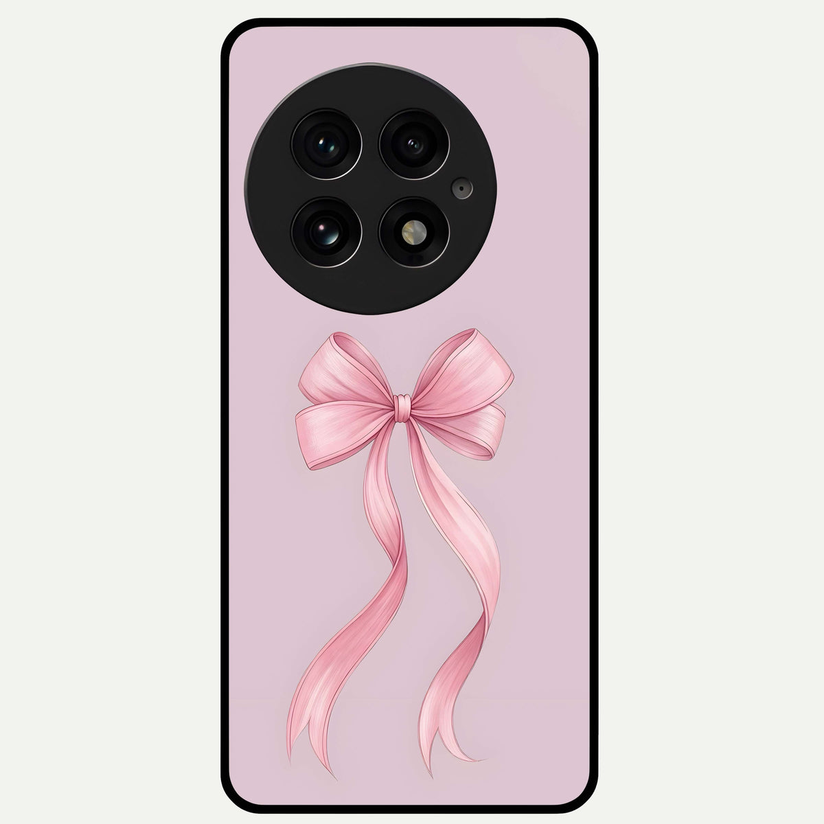  Soft Blush Bow Glass Case For OnePlus 13 back cover – full design glossy printed glass finish