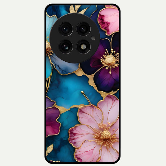  Sparkle Floral Glass Case For OnePlus 13 back cover – full design glossy printed glass finish
