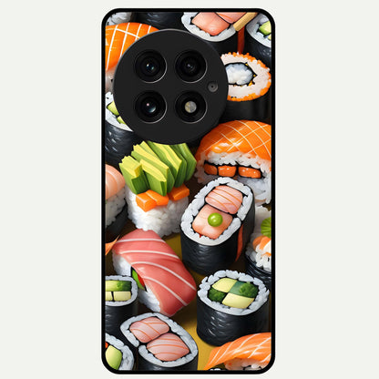 Sushi Food Pattern Glass Case For OnePlus 13 back cover – full design glossy printed glass finish