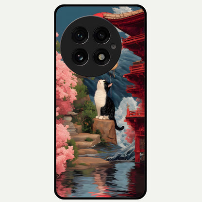  Temple Cat Scenery Glass Case For OnePlus 13 back cover – full design glossy printed glass finish