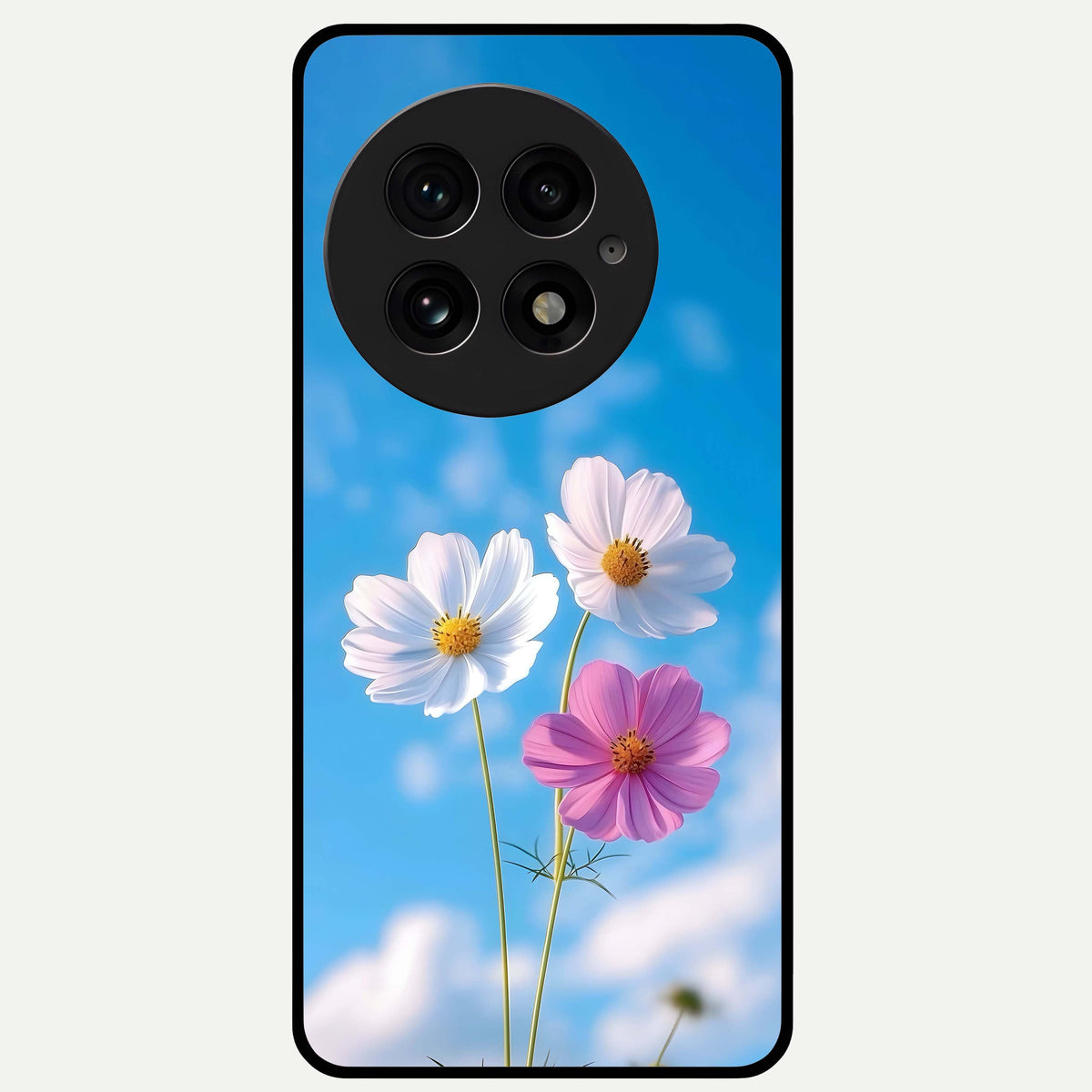  Tripple Flowers With Sky Glass Case For OnePlus 13 back cover – full design glossy printed glass finish
