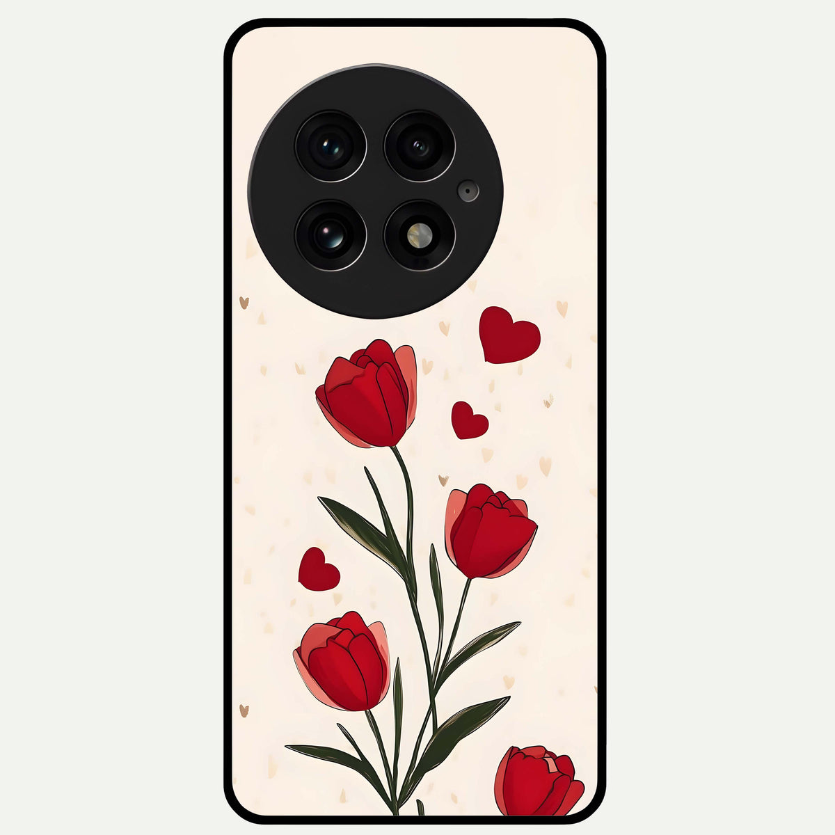 Tulip With Heart Glass Case For OnePlus 13 back cover – full design glossy printed glass finish
