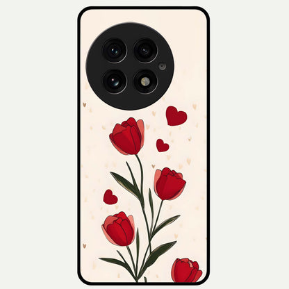  Tulip With Heart Glass Case For OnePlus 13 back cover – full design glossy printed glass finish