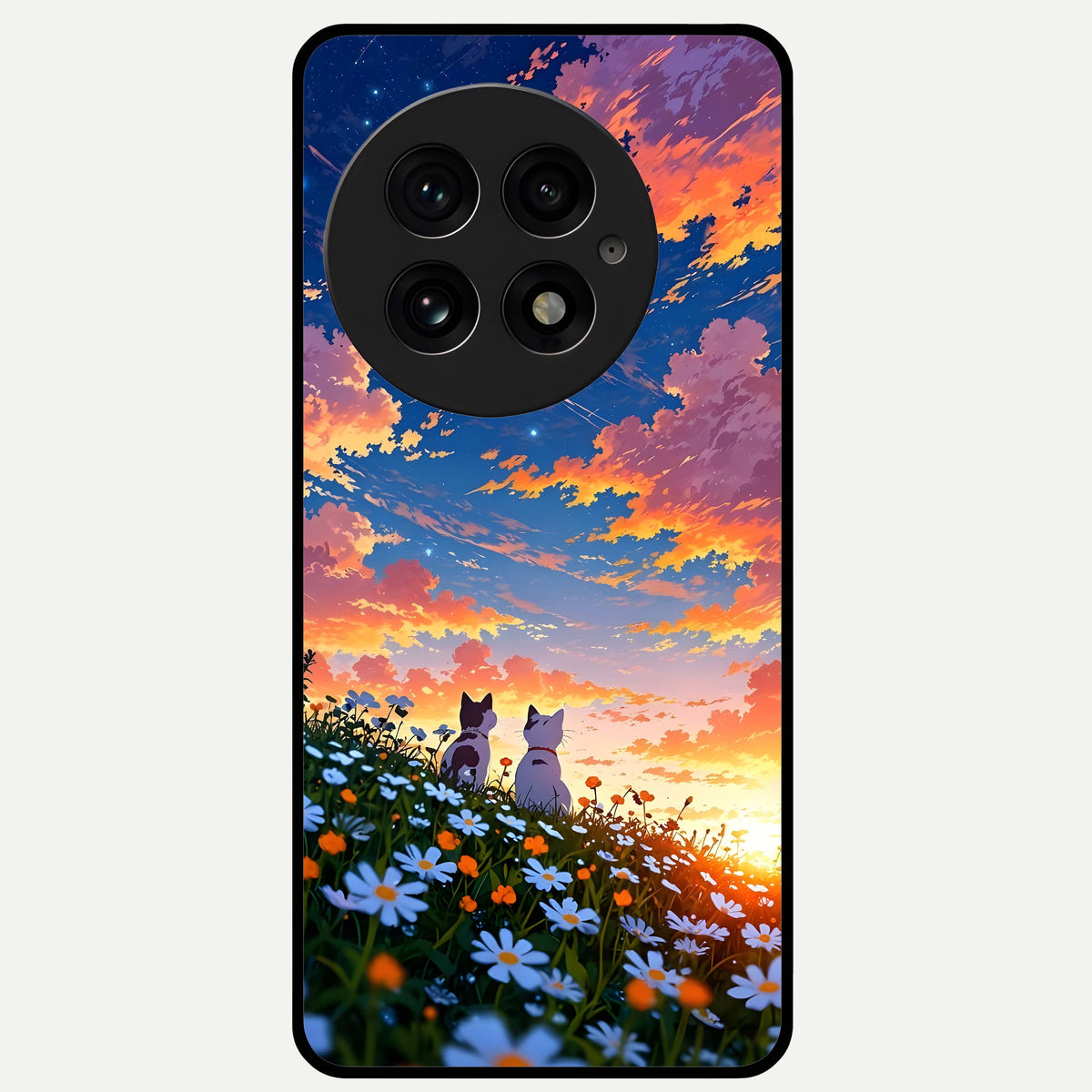  Two Cats Friends Glass Case For OnePlus 13 back cover – full design glossy printed glass finish