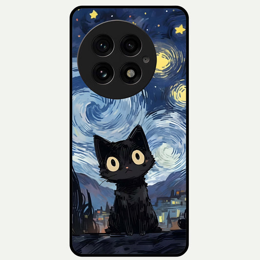  Van Gogh Cat Glass Case For OnePlus 13 back cover – full design glossy printed glass finish