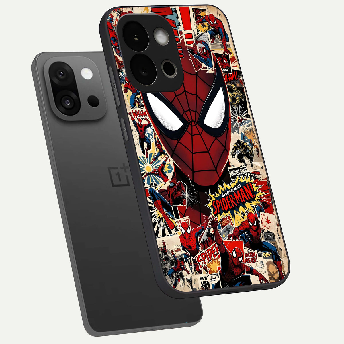  Aesthetic Wonder Spider phone case For OnePlus 13S showing premium glass back cover with detailed artwork