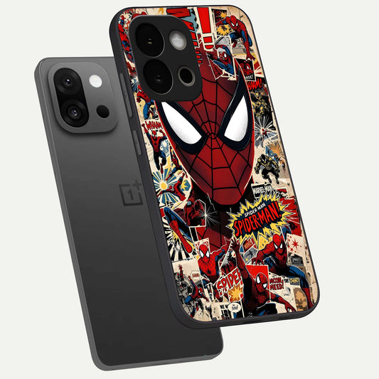  Aesthetic Wonder Spider phone case For OnePlus 13S showing premium glass back cover with detailed artwork