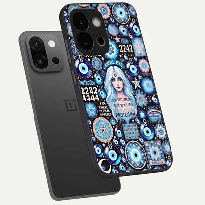  Angel Aura Shield phone case For OnePlus 13S showing premium glass back cover with detailed artwork