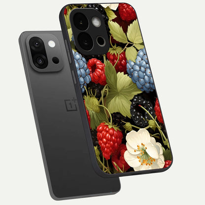  Berry Bloom Charm phone case For OnePlus 13S showing premium glass back cover with detailed artwork