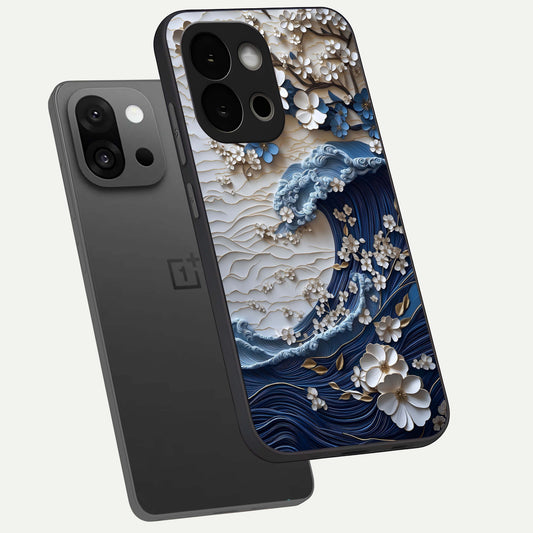  Blossom Wave Art phone case For OnePlus 13S showing premium glass back cover with detailed artwork