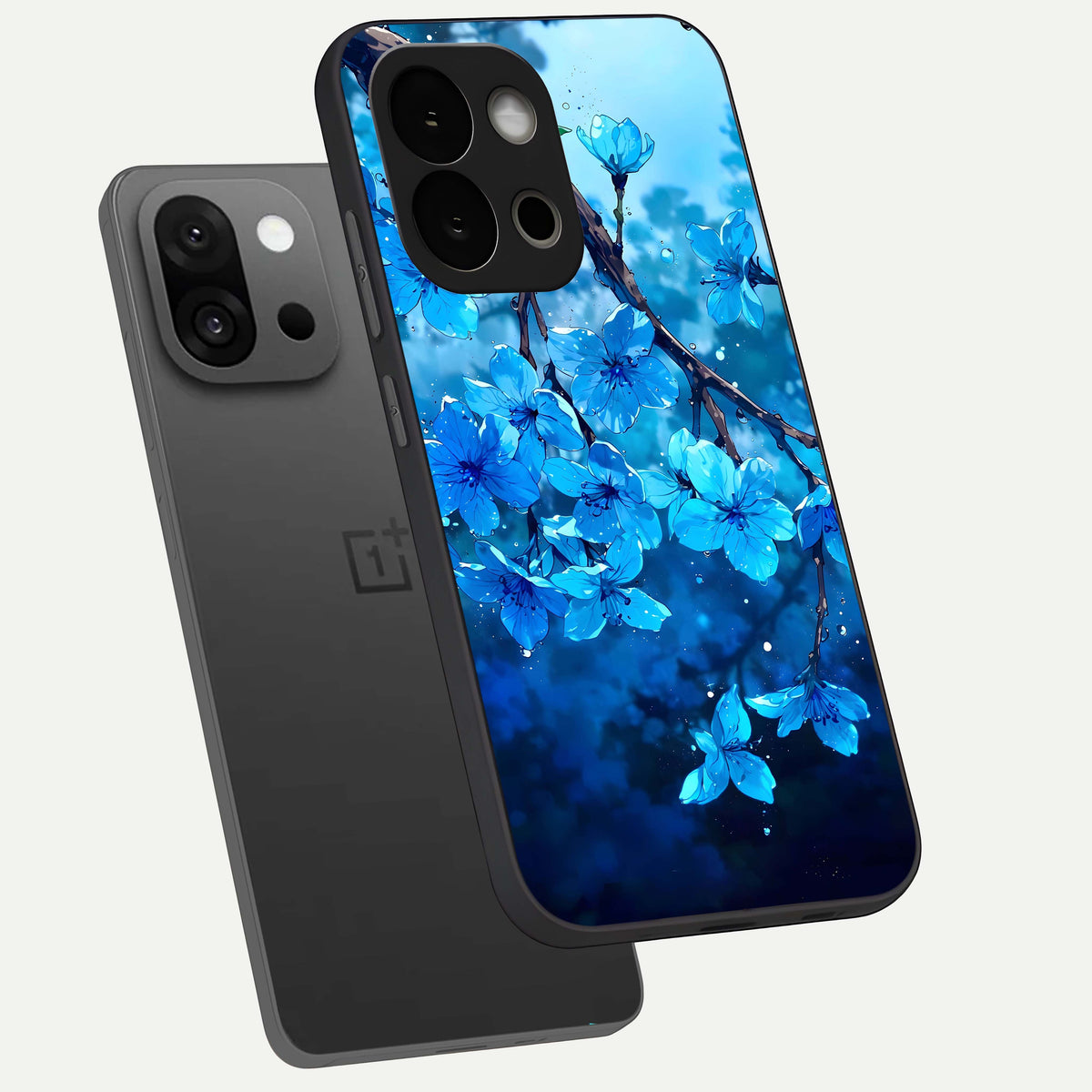  Blue Blossoms Branch phone case For OnePlus 13S showing premium glass back cover with detailed artwork