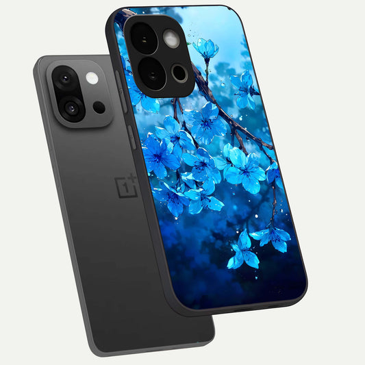  Blue Blossoms Branch phone case For OnePlus 13S showing premium glass back cover with detailed artwork