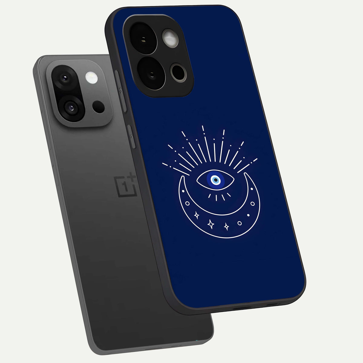  Blue Evil Eye phone case For OnePlus 13S showing premium glass back cover with detailed artwork