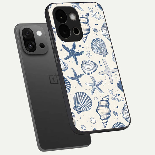  Blue Ocean Outline phone case For OnePlus 13S showing premium glass back cover with detailed artwork