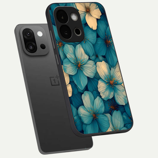  Blue Shade Floral phone case For OnePlus 13S showing premium glass back cover with detailed artwork