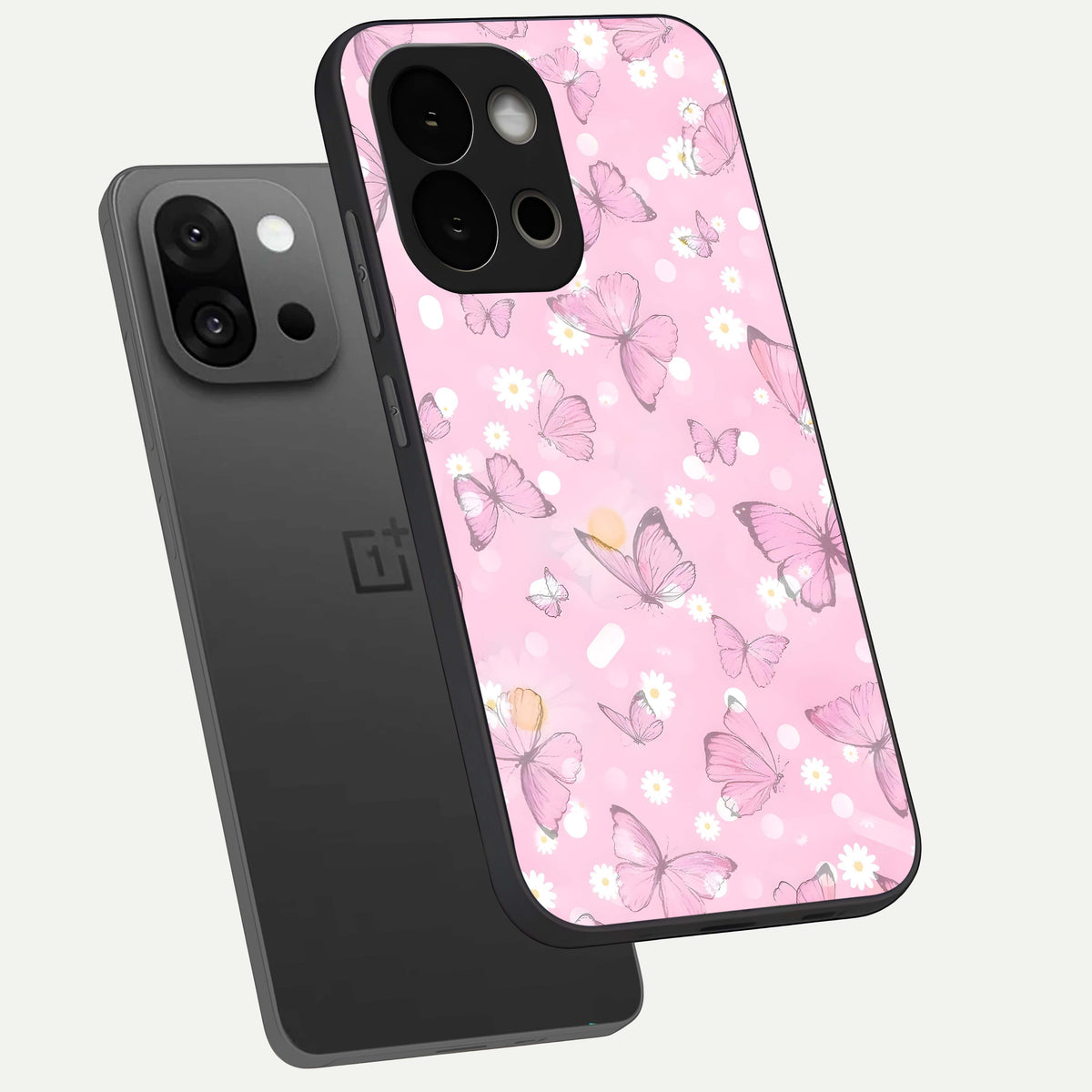  Blush Butterfly Garden phone case For OnePlus 13S showing premium glass back cover with detailed artwork