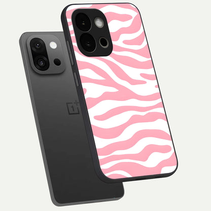  Blush Zebra Flow phone case For OnePlus 13S showing premium glass back cover with detailed artwork