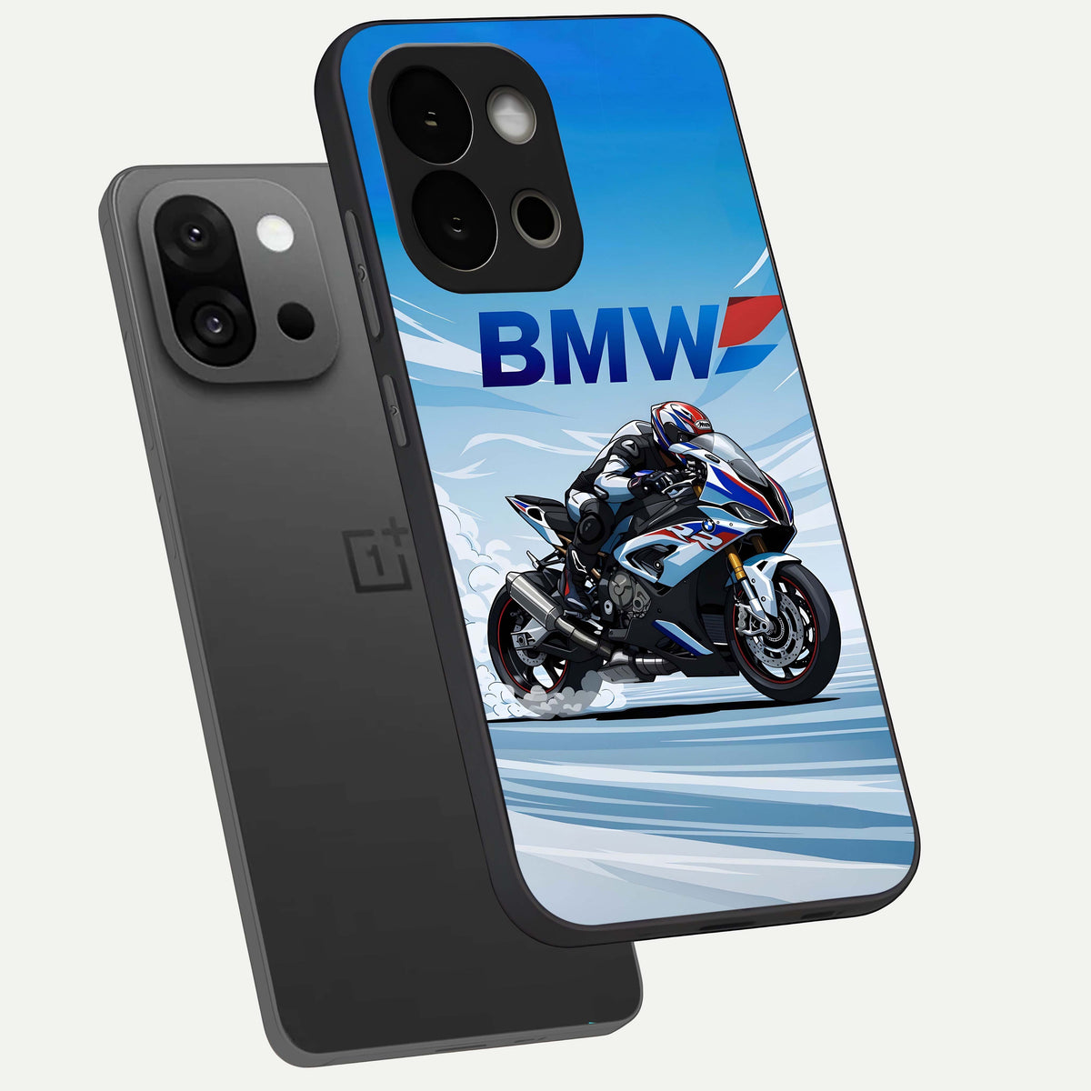  BMW Power Drift phone case For OnePlus 13S showing premium glass back cover with detailed artwork