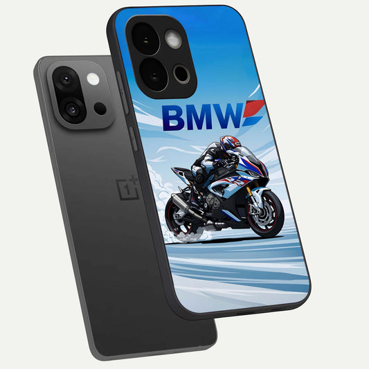  BMW Power Drift phone case For OnePlus 13S showing premium glass back cover with detailed artwork