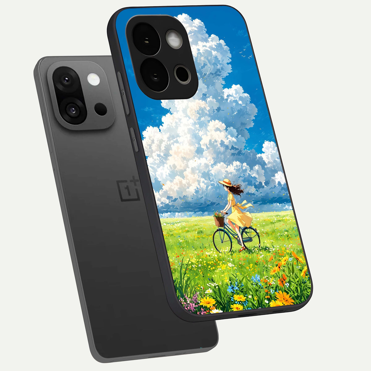  Breezy Meadow Ride phone case For OnePlus 13S showing premium glass back cover with detailed artwork