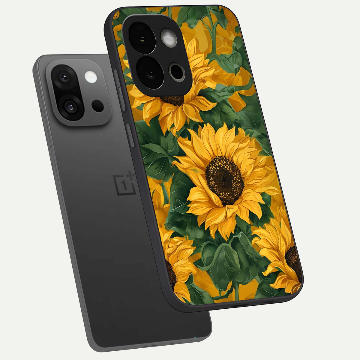 Bright Sunflower Bloom phone case For OnePlus 13S showing premium glass back cover with detailed artwork