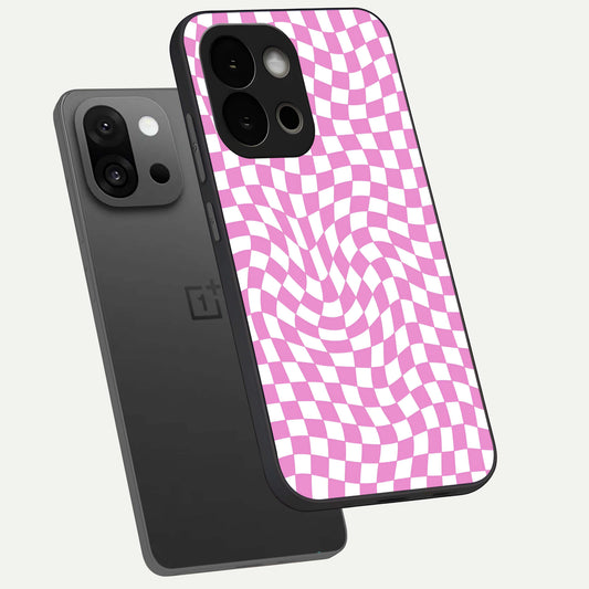  Bubblegum Check Wave phone case For OnePlus 13S showing premium glass back cover with detailed artwork