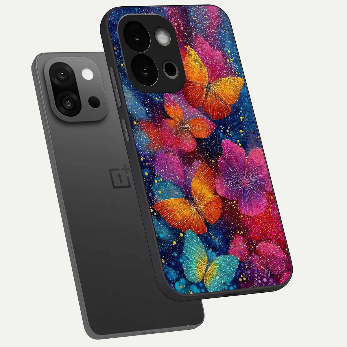  Butterfly Dream Mist phone case For OnePlus 13S showing premium glass back cover with detailed artwork