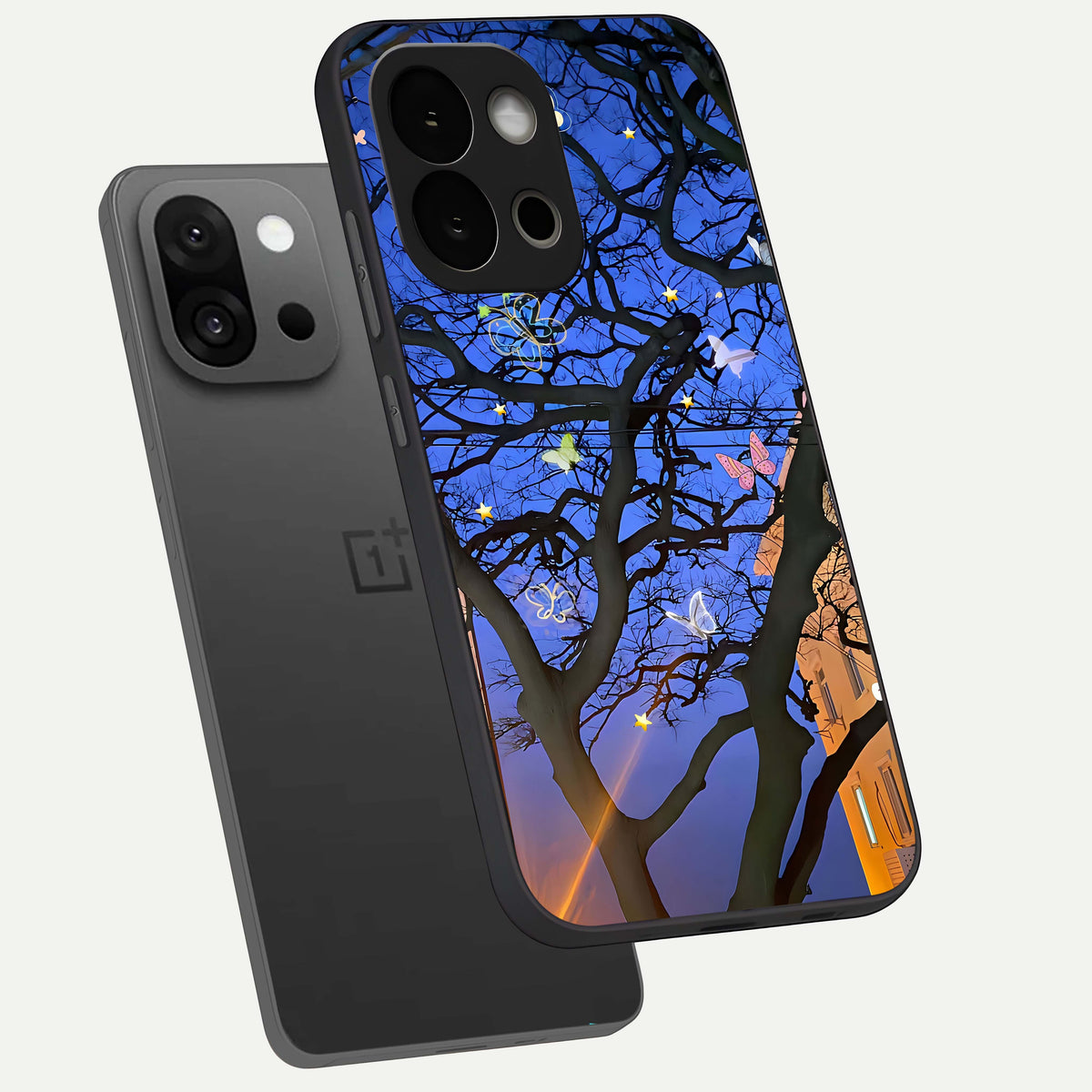  Butterfly Night Magic phone case For OnePlus 13S showing premium glass back cover with detailed artwork