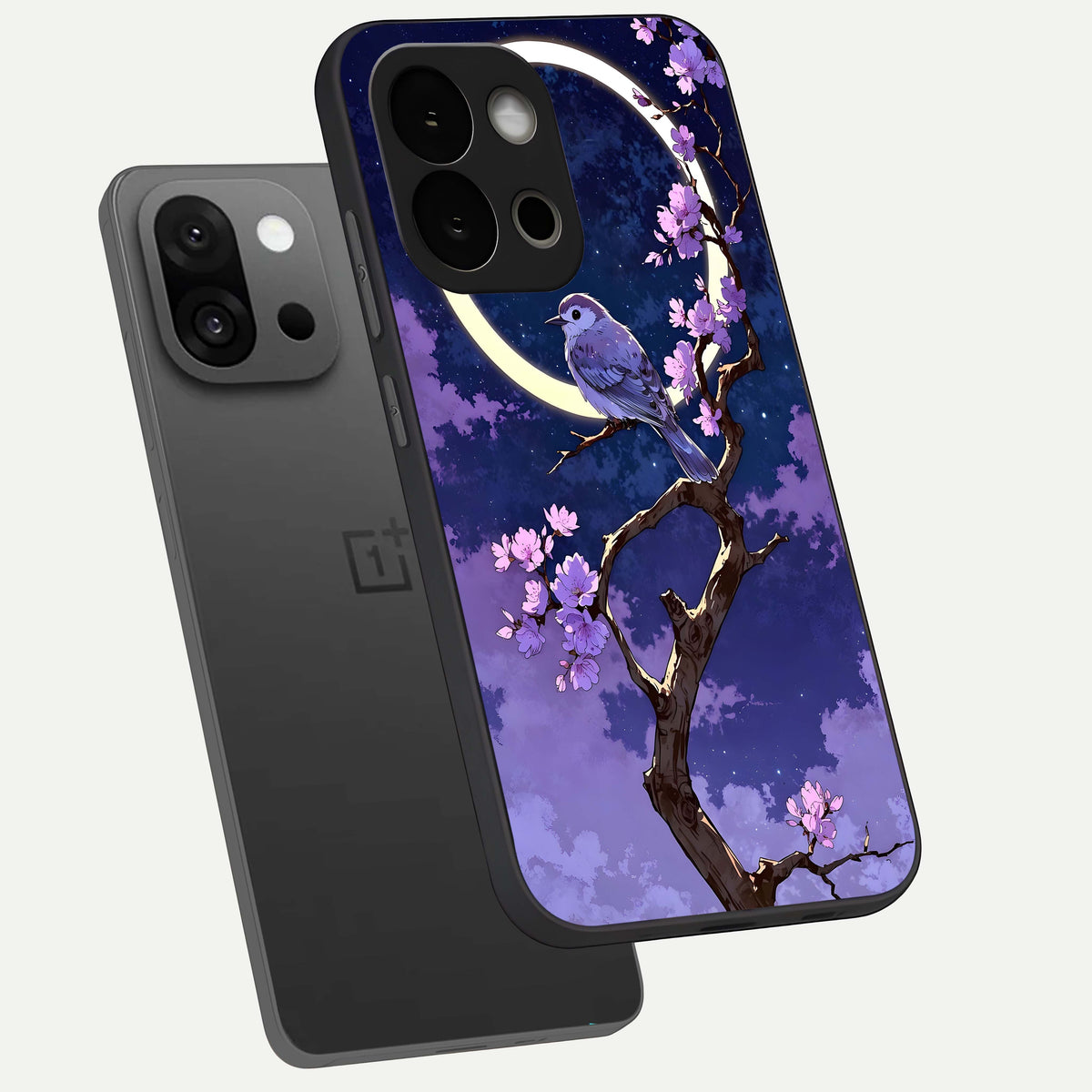  Celestial Bird Blossom phone case For OnePlus 13S showing premium glass back cover with detailed artwork