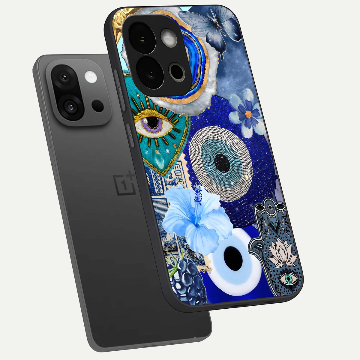  Celestial Blue Vision phone case For OnePlus 13S showing premium glass back cover with detailed artwork
