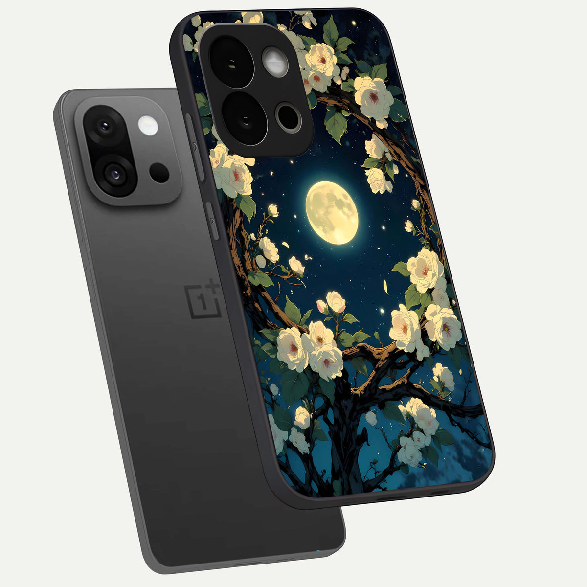  Celestial Moon And Flower phone case For OnePlus 13S showing premium glass back cover with detailed artwork