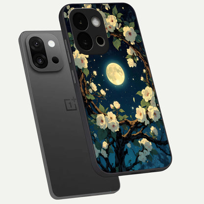  Celestial Moon And Flower phone case For OnePlus 13S showing premium glass back cover with detailed artwork