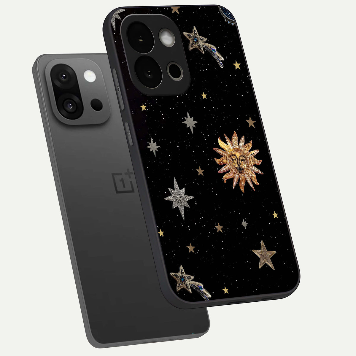  Celestial Moon With Stars phone case For OnePlus 13S showing premium glass back cover with detailed artwork