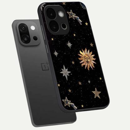  Celestial Moon With Stars phone case For OnePlus 13S showing premium glass back cover with detailed artwork