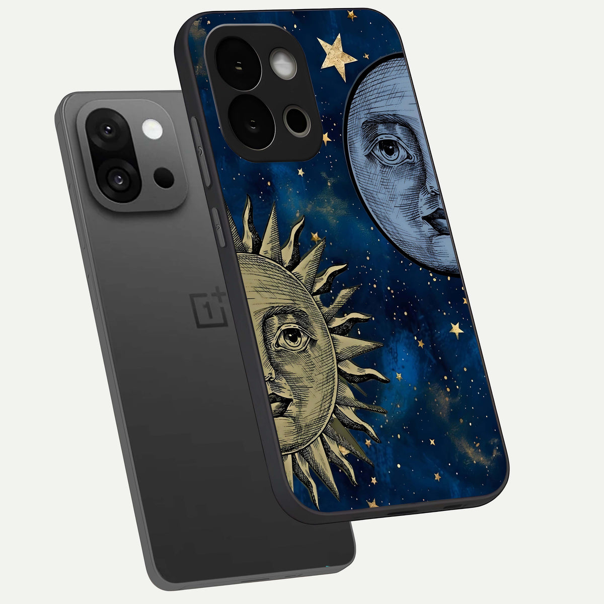  Celestial Moon With Sun phone case For OnePlus 13S showing premium glass back cover with detailed artwork