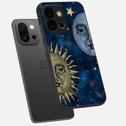  Celestial Moon With Sun phone case For OnePlus 13S showing premium glass back cover with detailed artwork