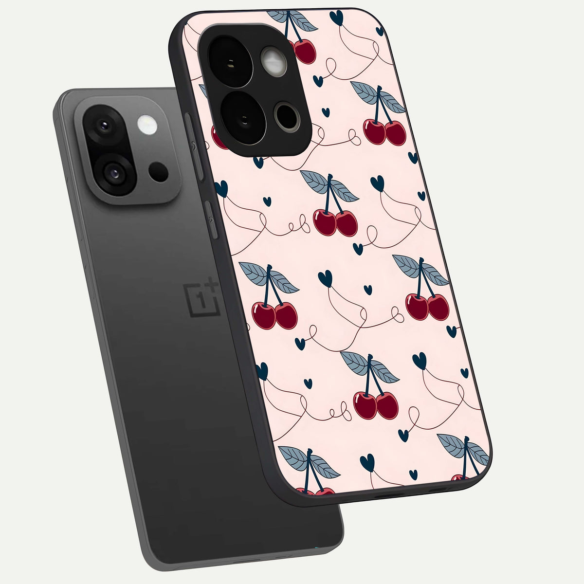  Cherry Heart Line phone case For OnePlus 13S showing premium glass back cover with detailed artwork