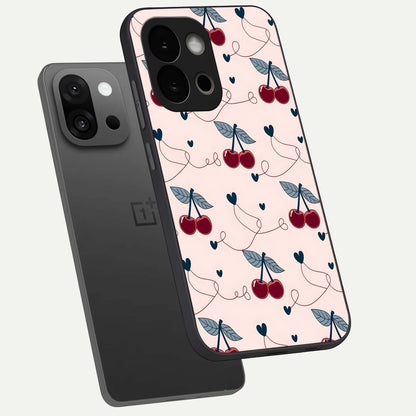  Cherry Heart Line phone case For OnePlus 13S showing premium glass back cover with detailed artwork
