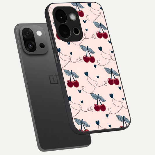  Cherry Heart Line phone case For OnePlus 13S showing premium glass back cover with detailed artwork