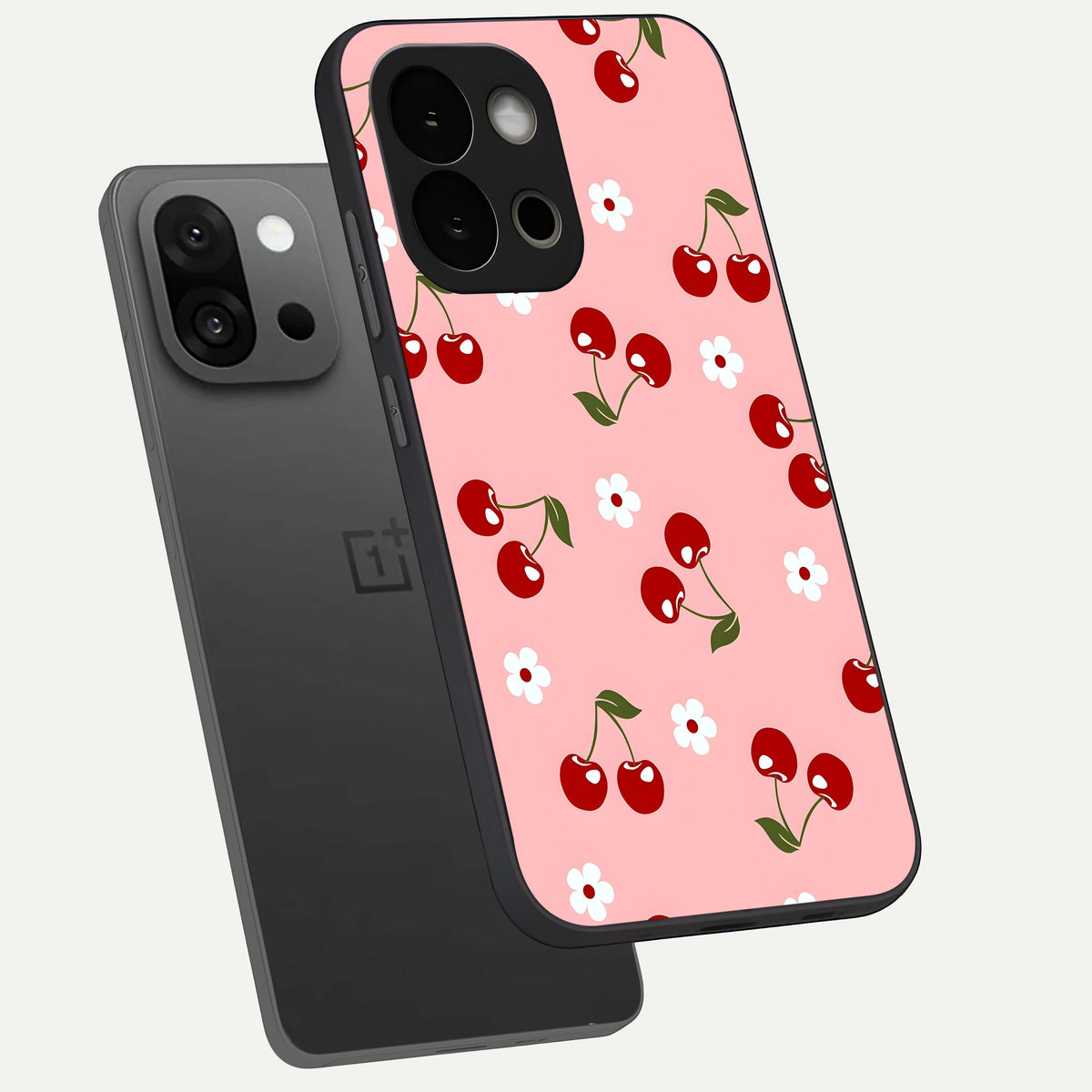  Cherry Love Mood phone case For OnePlus 13S showing premium glass back cover with detailed artwork