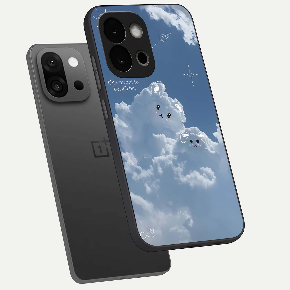  Cloud Bunny Dreams phone case For OnePlus 13S showing premium glass back cover with detailed artwork