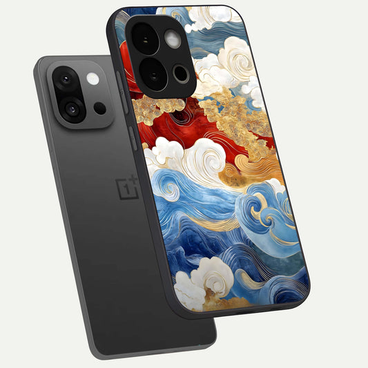  Colored Waves phone case For OnePlus 13S showing premium glass back cover with detailed artwork