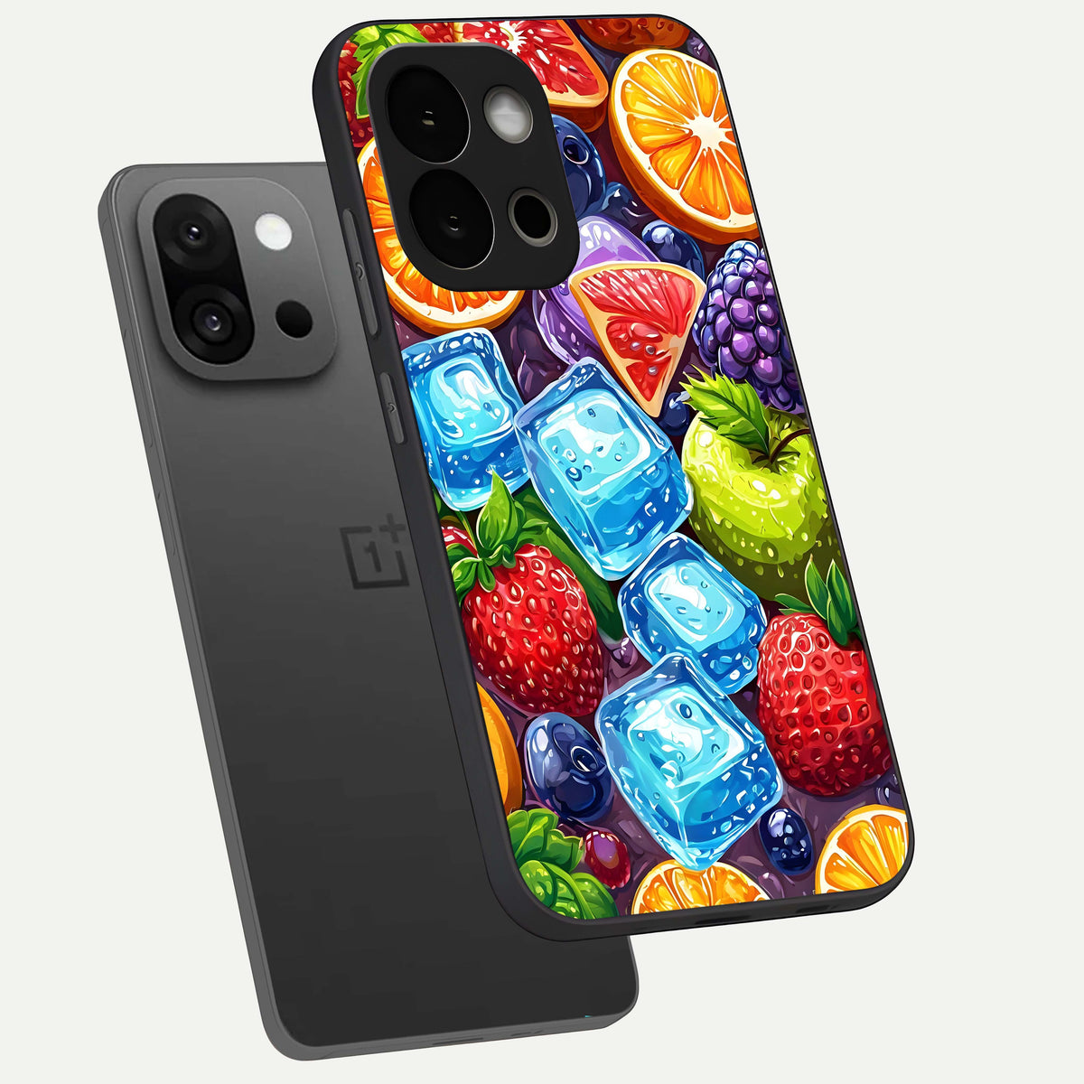 Colorful Fruits with Ice phone case For OnePlus 13S showing premium glass back cover with detailed artwork