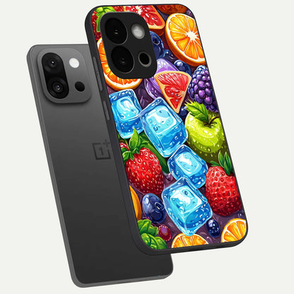  Colorful Fruits with Ice phone case For OnePlus 13S showing premium glass back cover with detailed artwork