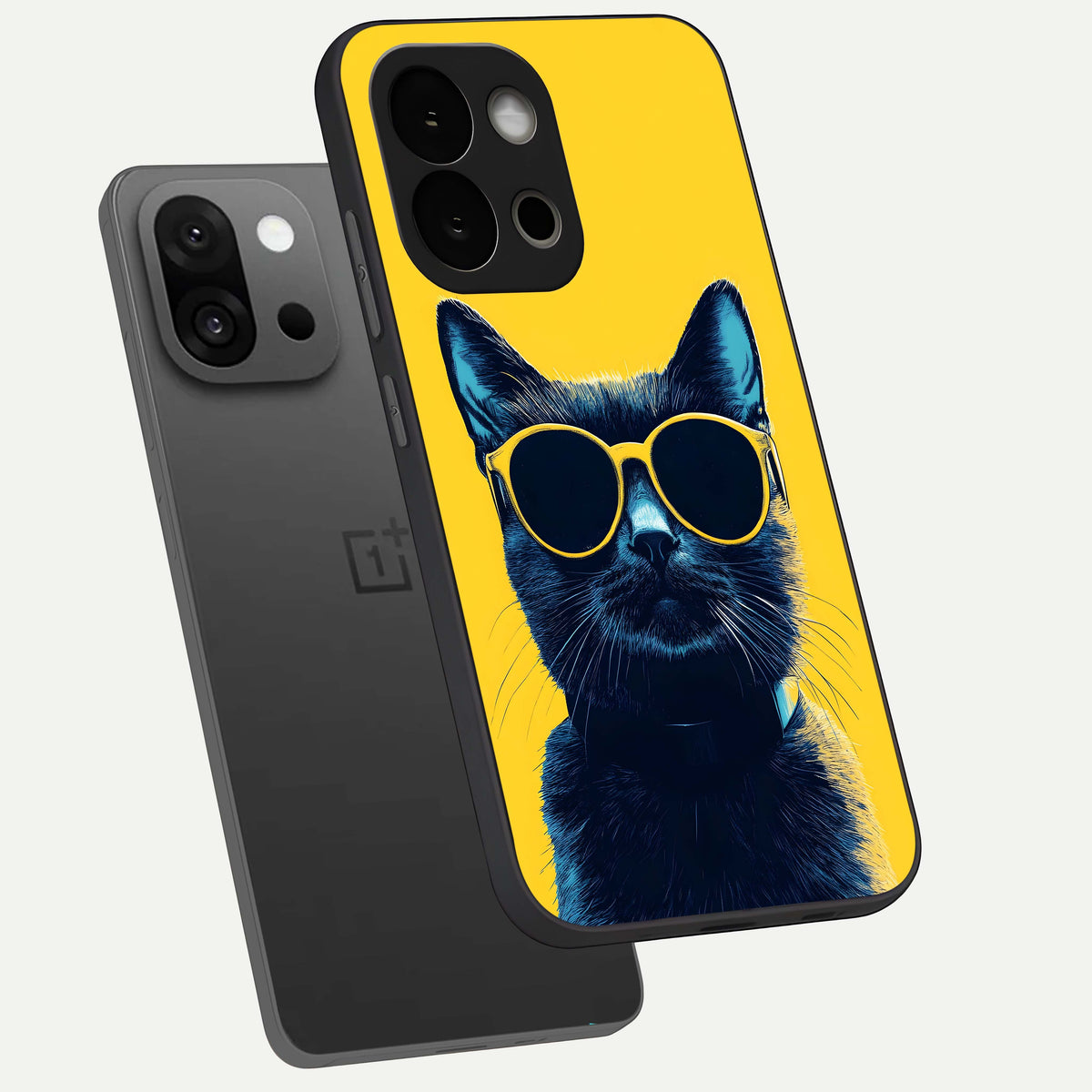  Cool Cat Vibes phone case For OnePlus 13S showing premium glass back cover with detailed artwork
