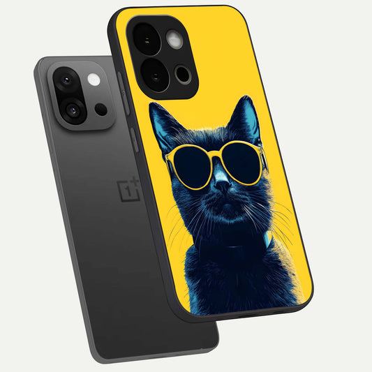  Cool Cat Vibes phone case For OnePlus 13S showing premium glass back cover with detailed artwork