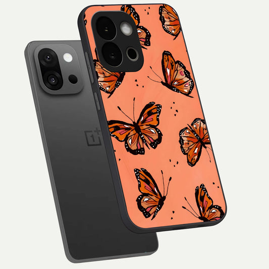  Coral Wing Butterfly phone case For OnePlus 13S showing premium glass back cover with detailed artwork